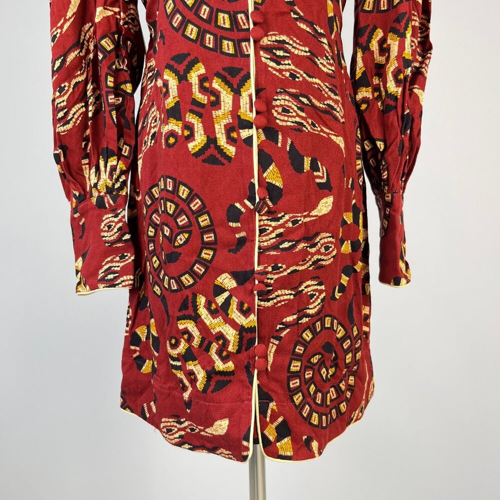 NWT FARM Rio Anthropologie Long Sleeves V-neck Snake Print Mini Dress Size XS - Picture 6 of 16